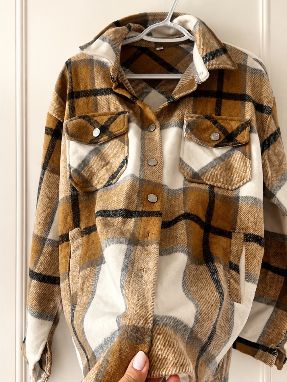 Women’s Large Cozy Plaid Shacket Jacket Oversized Warm Button Up - Picture 6 of 8